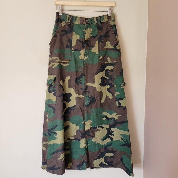 Vintage Dresses & Skirts - Vintage Camo Print Cargo Denim Maxi Skirt Y2K 90s